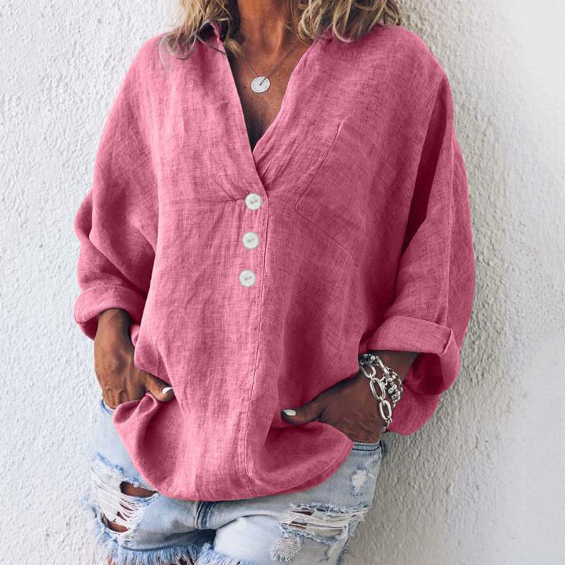 Women's Relaxed Button-Front Blouse – Lightweight Collared Long-Sleeve Top