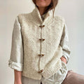 Women's Textured Knitted Vest – High-Neck Toggle-Button Sleeveless Layer