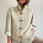 Women's Textured Knitted Vest – High-Neck Toggle-Button Sleeveless Layer