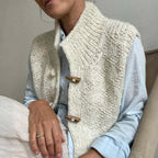 Women's Textured Knitted Vest – High-Neck Toggle-Button Sleeveless Layer