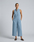 Linen-Blend Sleeveless Loose Jumpsuit
