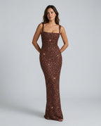 Sequin Tie-Up Square Neck Maxi Dress