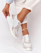 Comfort Wedge Trainers with Metallic Details – Breathable Platform Sneakers