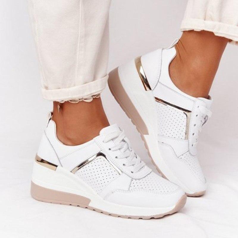 Comfort Wedge Trainers with Metallic Details – Breathable Platform Sneakers