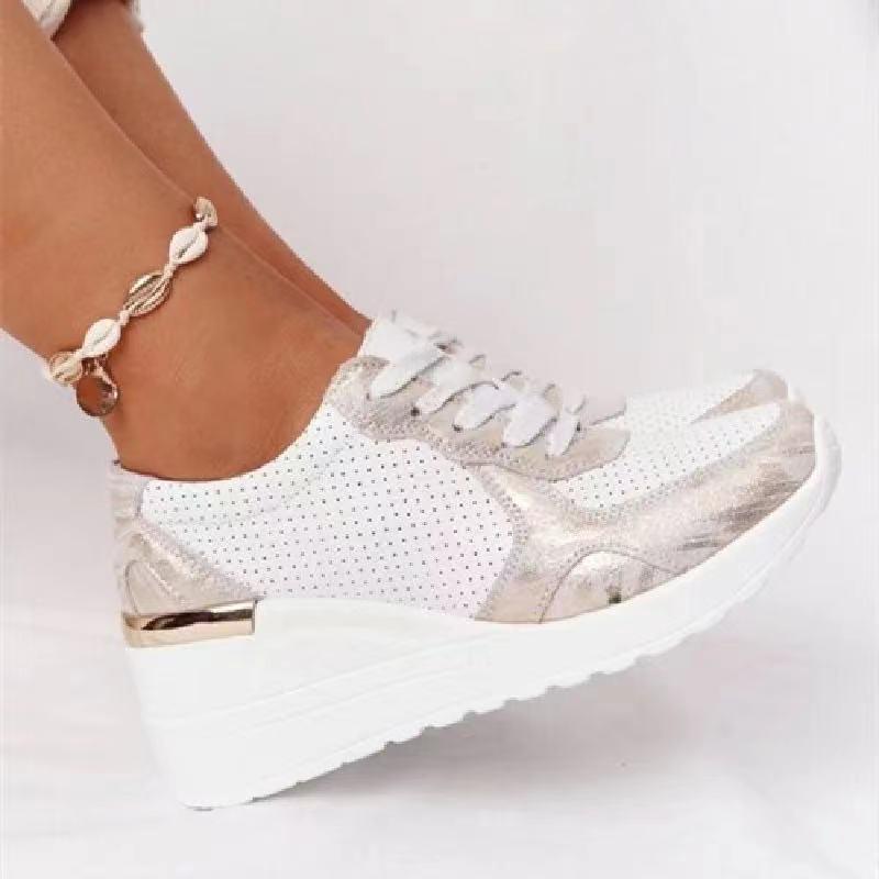 Comfort Wedge Trainers with Metallic Details – Breathable Platform Sneakers
