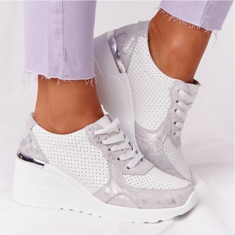 Comfort Wedge Trainers with Metallic Details – Breathable Platform Sneakers