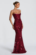 Burgundy Off-Shoulder Maxi Dress – Sculpted Evening Gown | Meave & Ivy