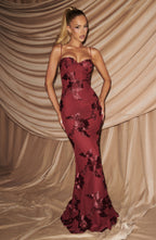 Burgundy Off-Shoulder Maxi Dress – Sculpted Evening Gown | Meave & Ivy