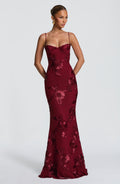 Burgundy Off-Shoulder Maxi Dress – Sculpted Evening Gown | Meave & Ivy
