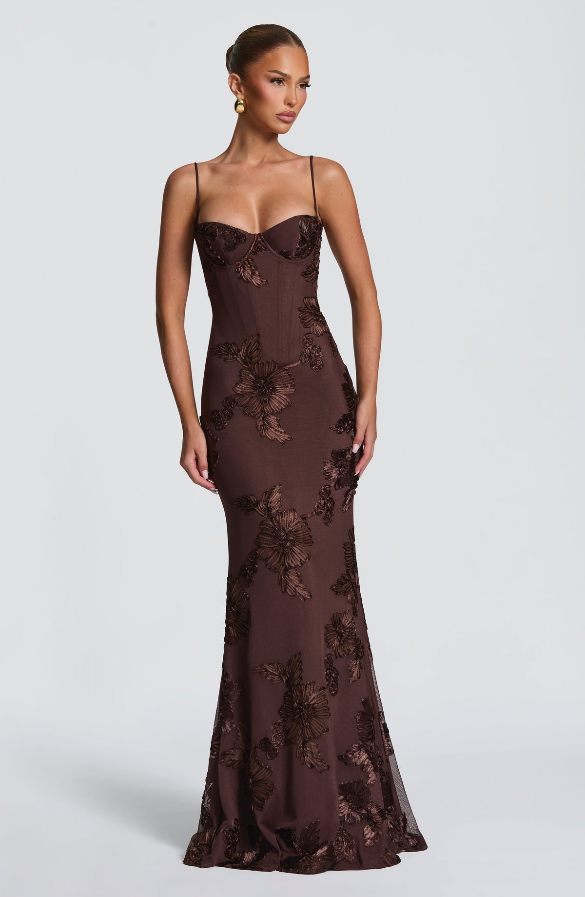 Plum Brown Liquid Maxi Dress – Elegant Evening Gown | Meave & Ivy