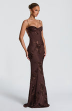 Plum Brown Liquid Maxi Dress – Elegant Evening Gown | Meave & Ivy