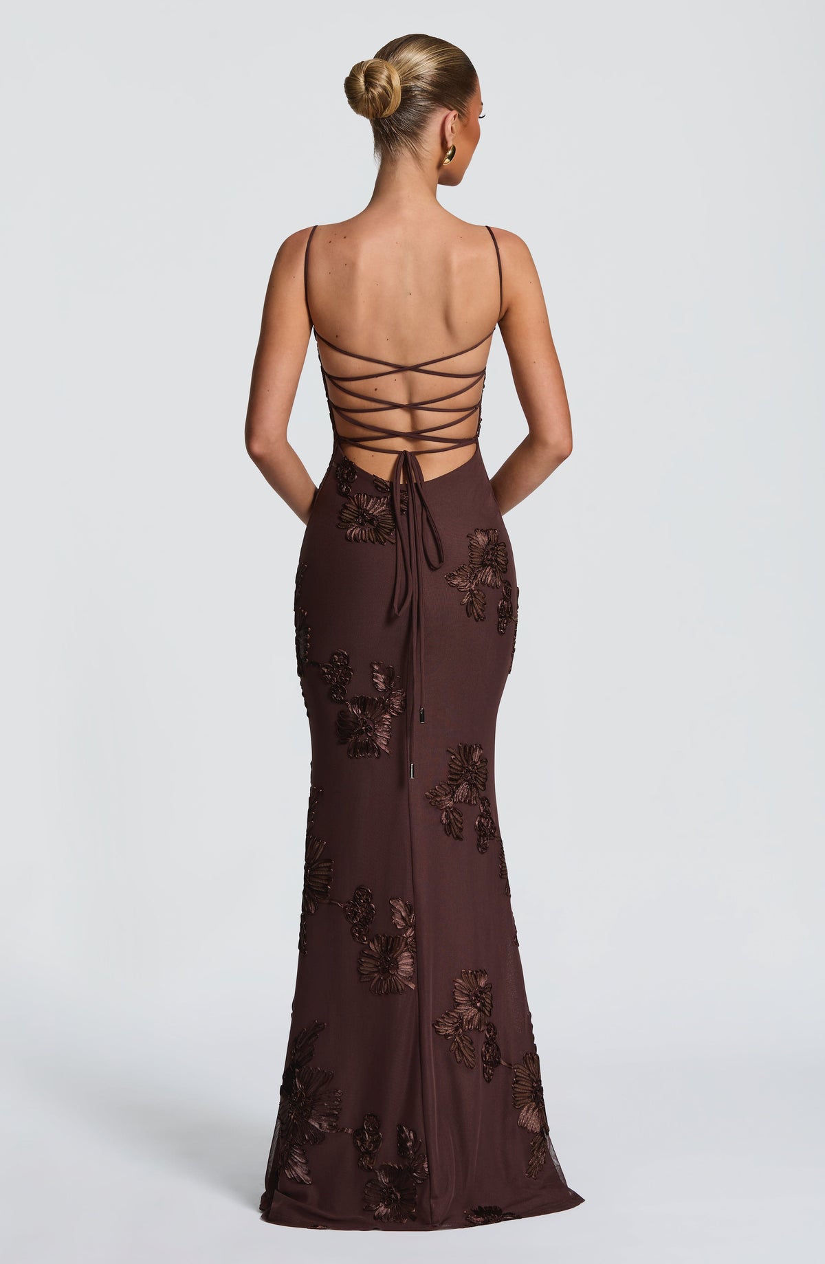 Plum Brown Liquid Maxi Dress – Elegant Evening Gown | Meave & Ivy