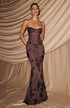 Plum Brown Liquid Maxi Dress – Elegant Evening Gown | Meave & Ivy