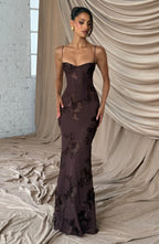 Plum Brown Liquid Maxi Dress – Elegant Evening Gown | Meave & Ivy