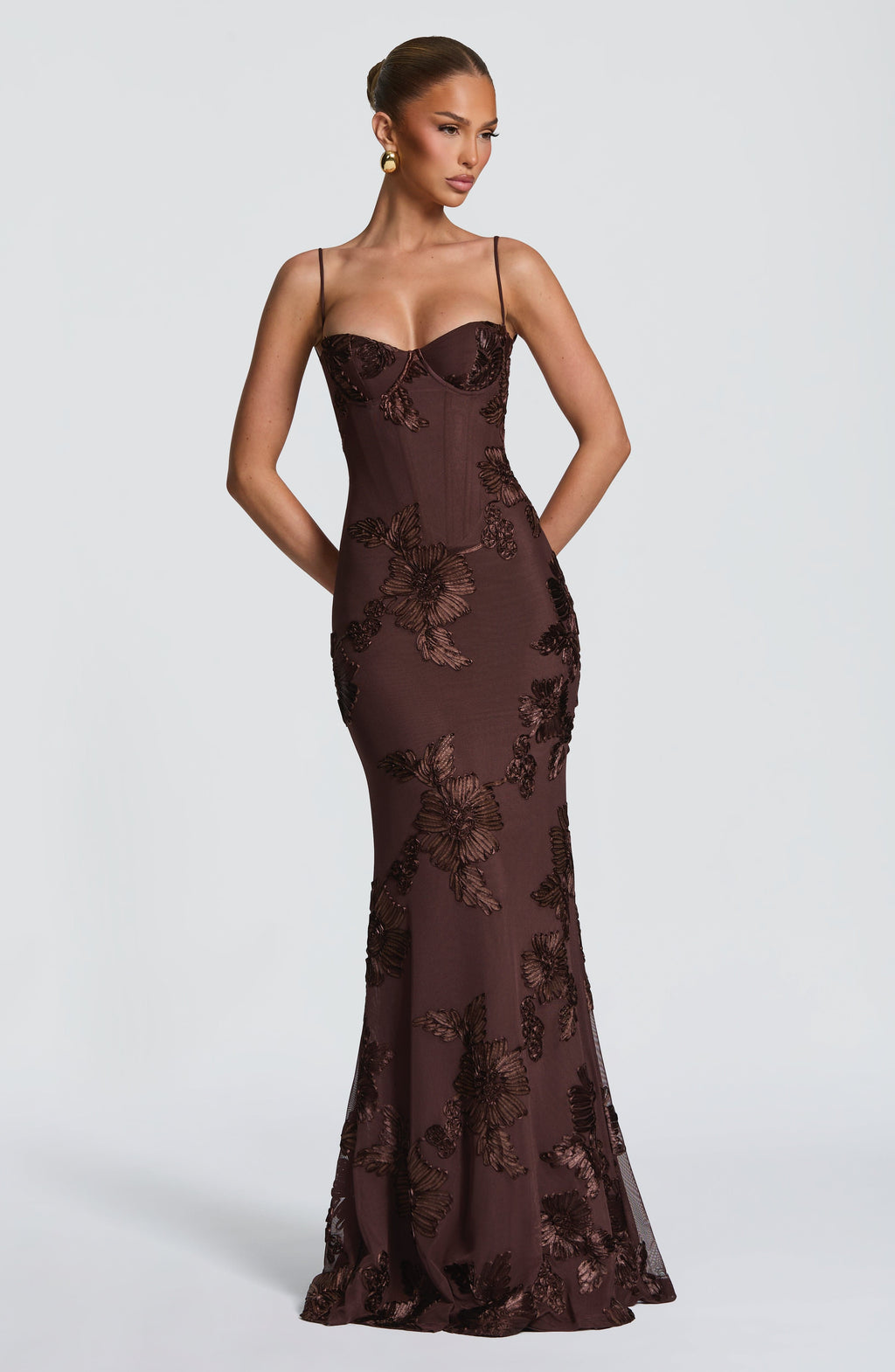 Plum Brown Liquid Maxi Dress – Elegant Evening Gown | Meave & Ivy