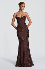 Plum Brown Liquid Maxi Dress – Elegant Evening Gown | Meave & Ivy