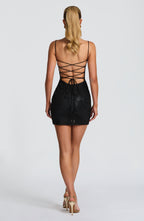 Black Floral Corset Mini Dress – Appliqué Statement Dress | Meave & Ivy