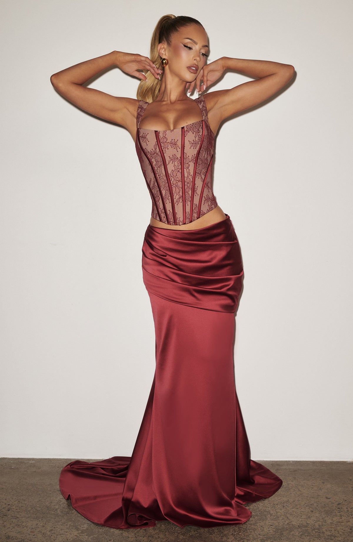 Burgundy Lace Corset Top – Elegant Statement Bustier | Meave & Ivy