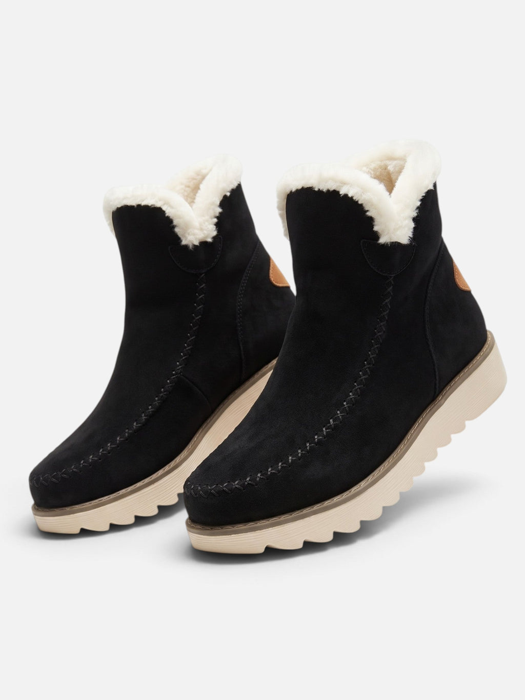 Suede-Look Wedge Ankle Boots with Faux Fur Trim
