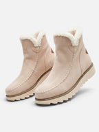 Suede-Look Wedge Ankle Boots with Faux Fur Trim