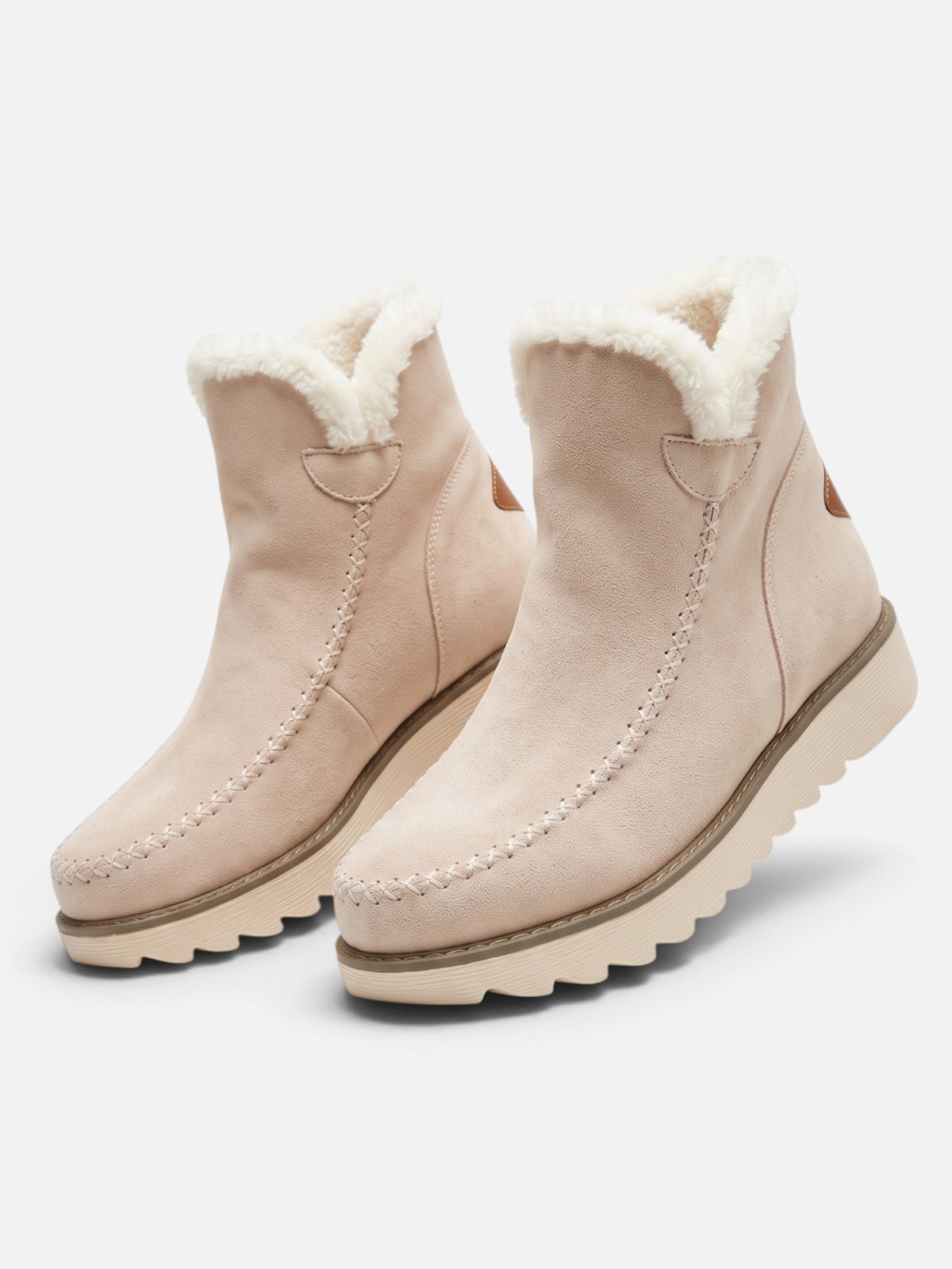 Suede-Look Wedge Ankle Boots with Faux Fur Trim