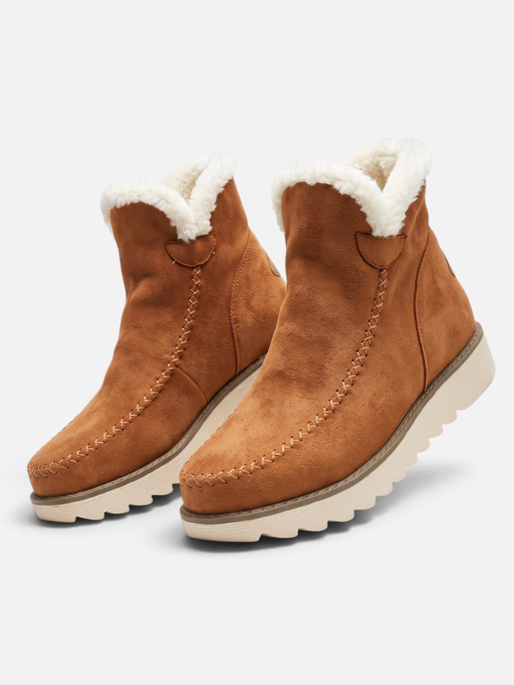Suede-Look Wedge Ankle Boots with Faux Fur Trim