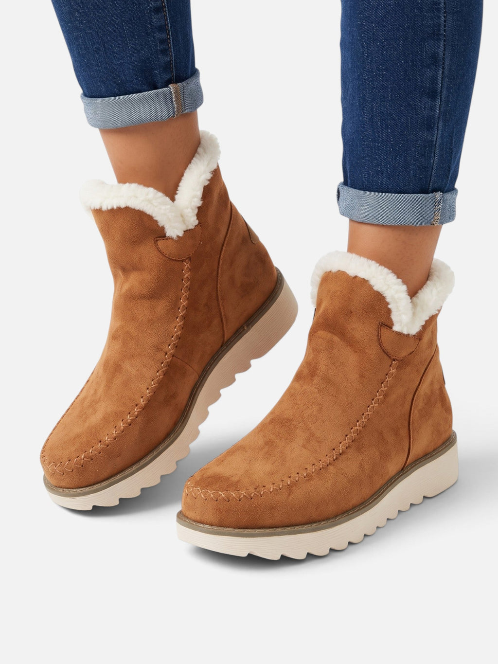 Suede-Look Wedge Ankle Boots with Faux Fur Trim