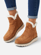 Suede-Look Wedge Ankle Boots with Faux Fur Trim