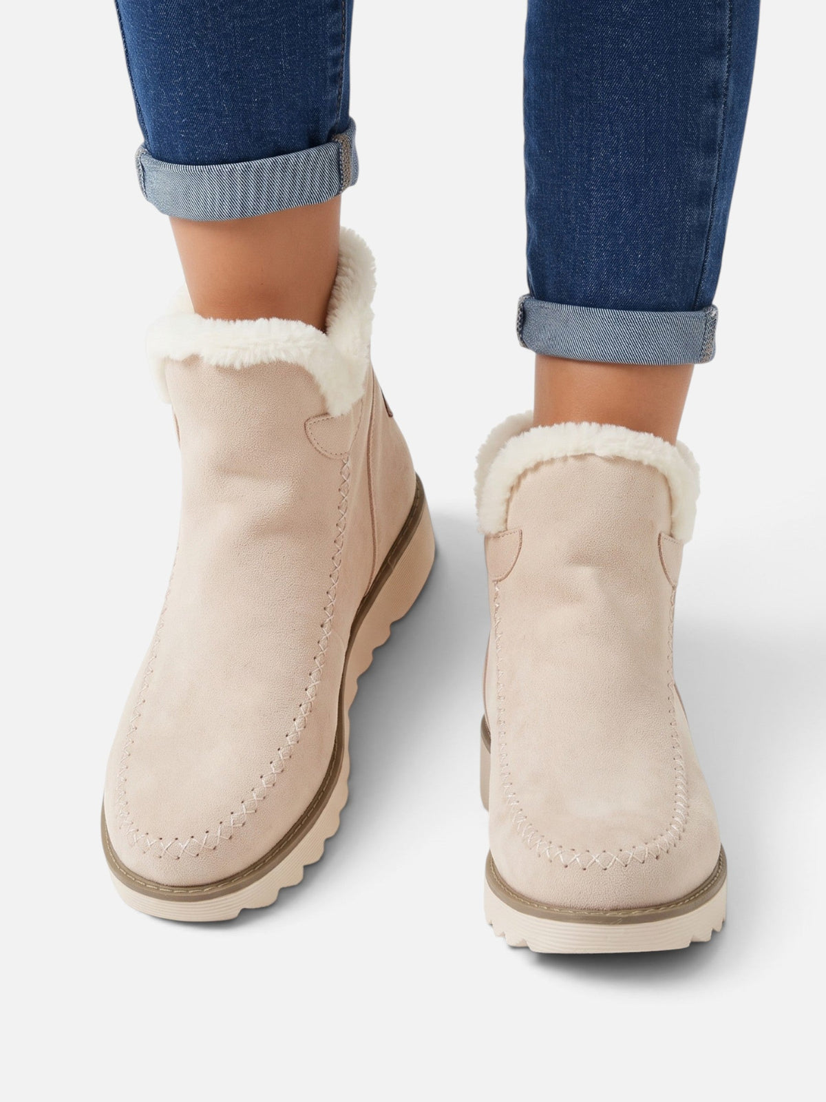 Suede-Look Wedge Ankle Boots with Faux Fur Trim