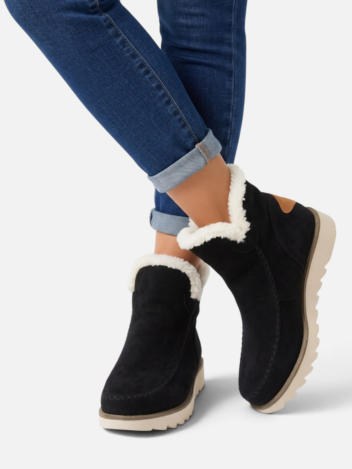 Suede-Look Wedge Ankle Boots with Faux Fur Trim