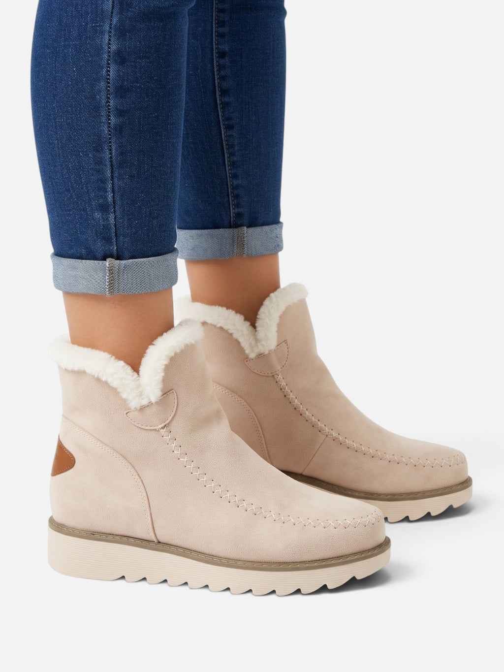 Suede-Look Wedge Ankle Boots with Faux Fur Trim