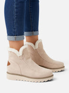 Suede-Look Wedge Ankle Boots with Faux Fur Trim
