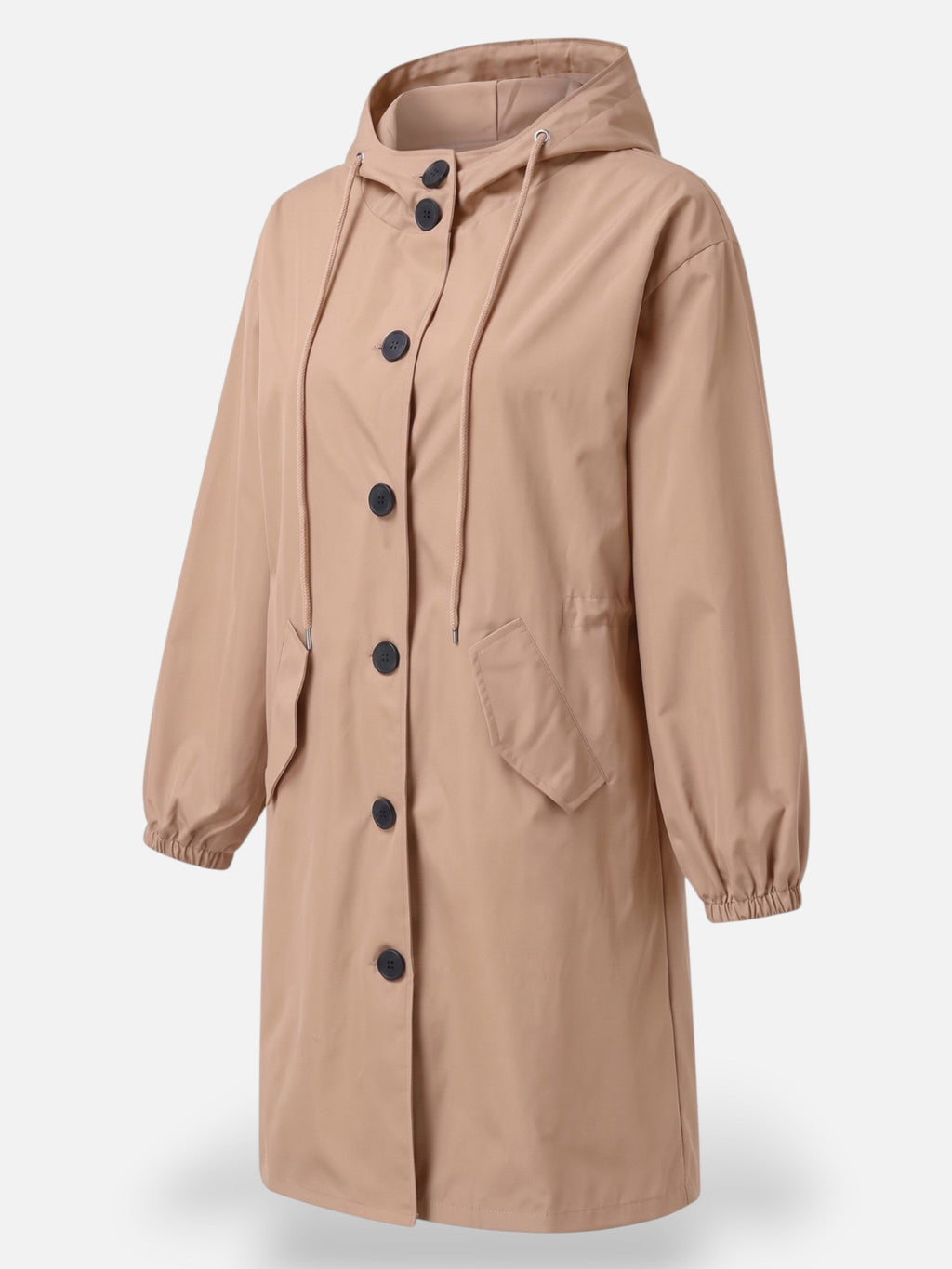 Long Waterproof Coat with Hood and Pockets – Sizes to 5XL