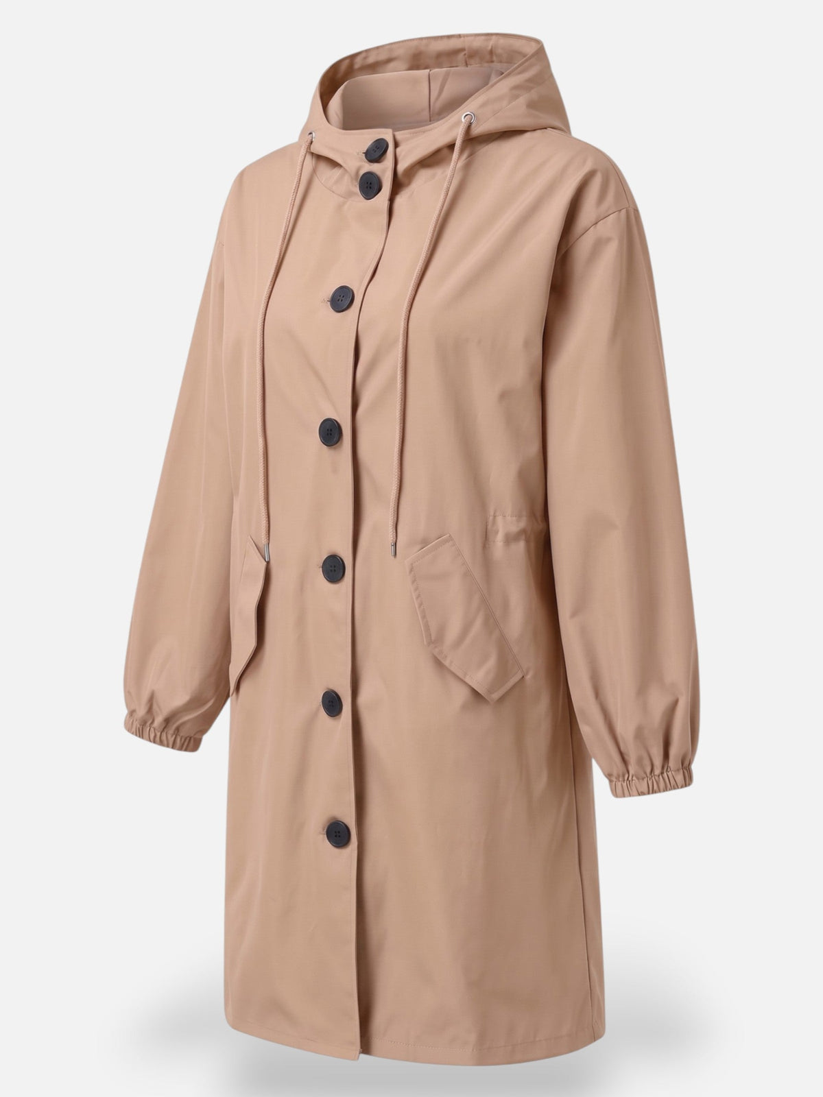 Long Waterproof Coat with Hood and Pockets – Sizes to 5XL
