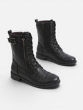 Lace-Up Combat Boots with Side Zip – Leather-Look