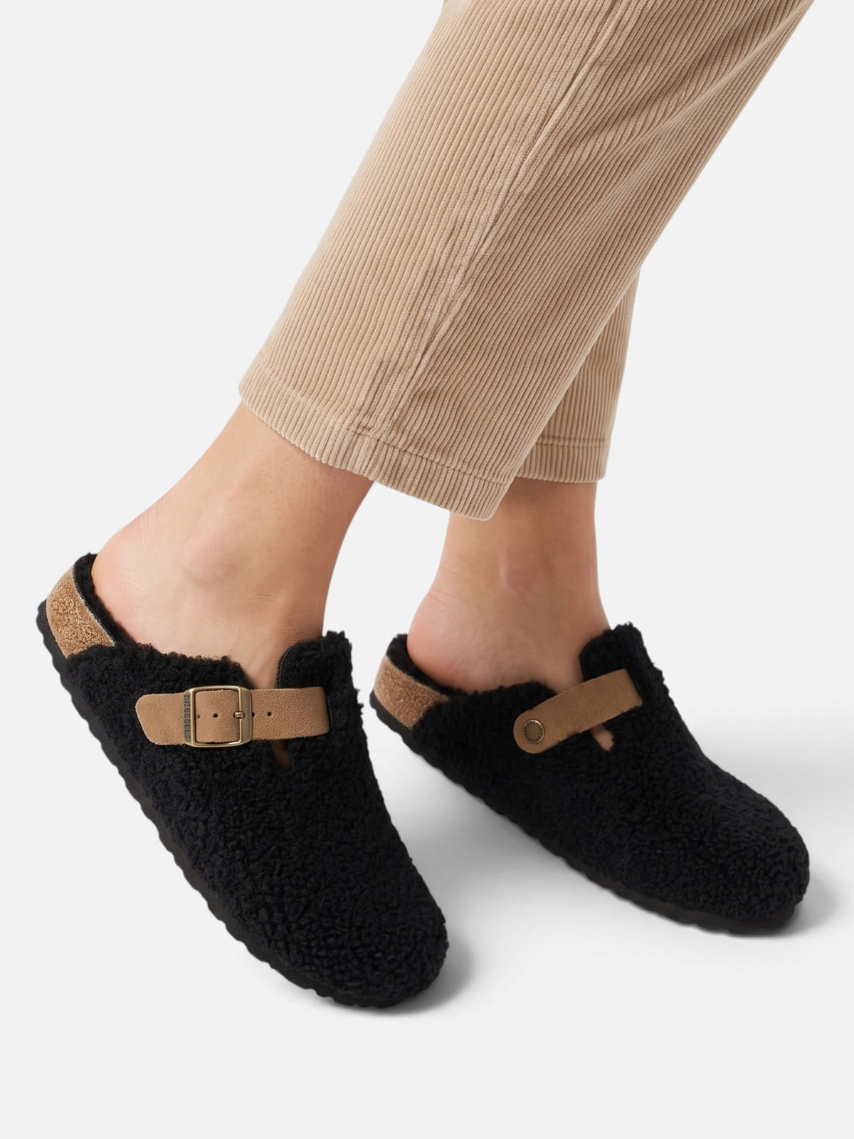Wool-Look Buckle Clogs with Cosy Lining