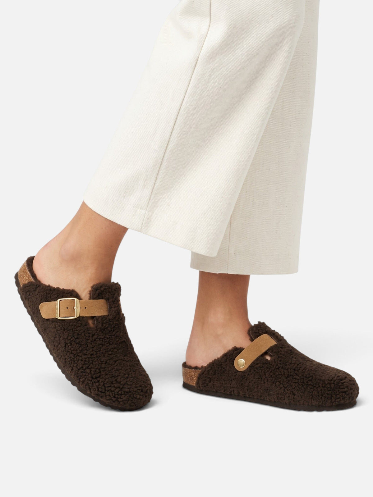 Wool-Look Buckle Clogs with Cosy Lining