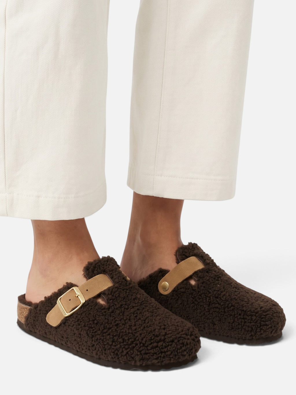 Wool-Look Buckle Clogs with Cosy Lining