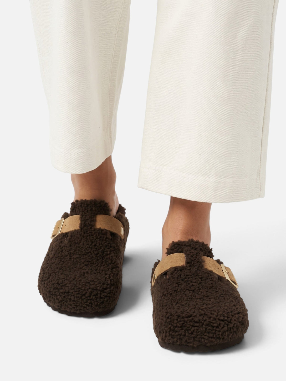 Wool-Look Buckle Clogs with Cosy Lining