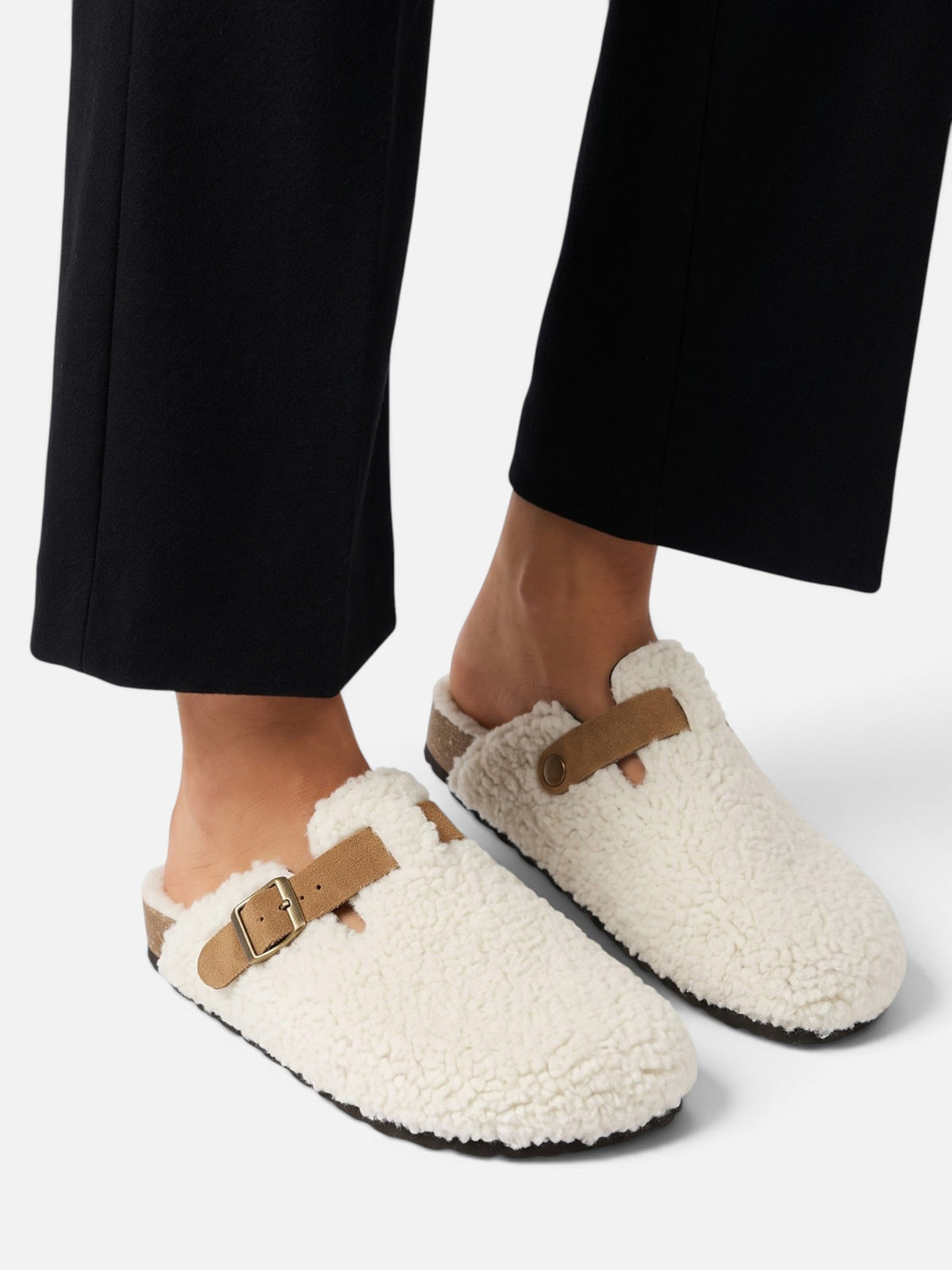 Wool-Look Buckle Clogs with Cosy Lining