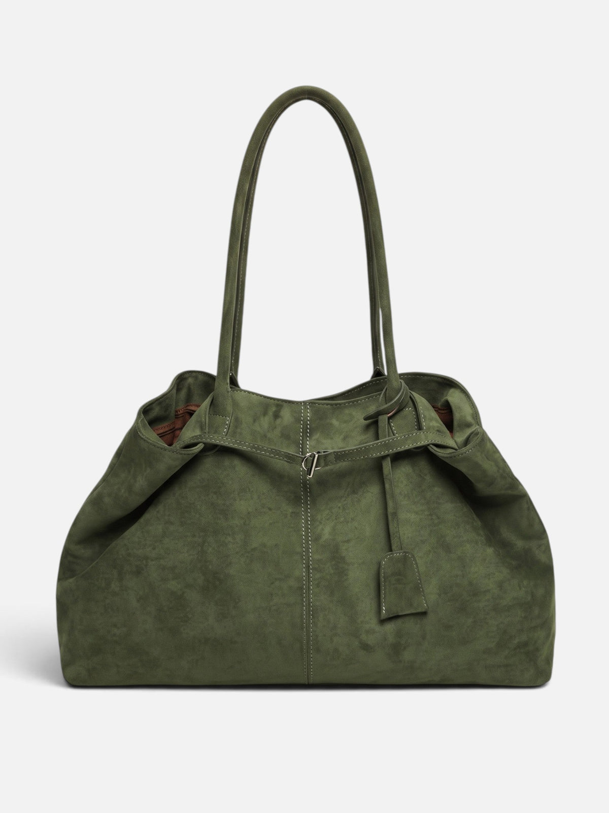 Suede-Look Slouch Tote with Buckle Strap