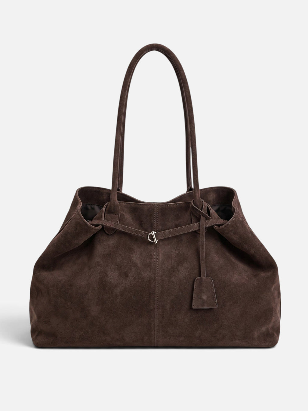 Suede-Look Slouch Tote with Buckle Strap