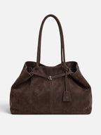 Suede-Look Slouch Tote with Buckle Strap