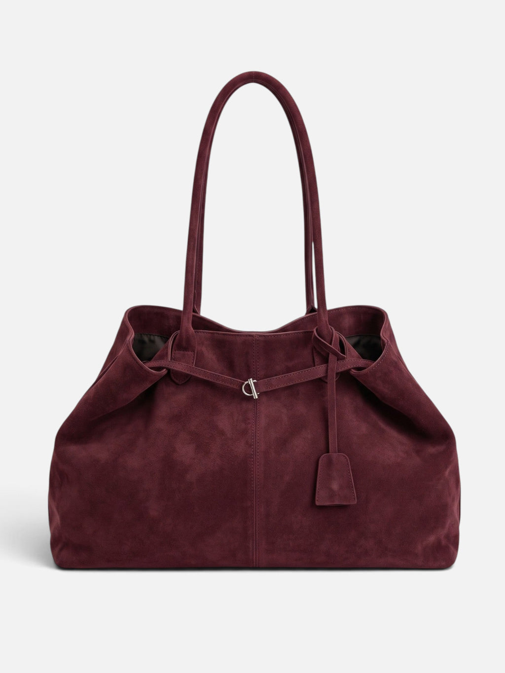 Suede-Look Slouch Tote with Buckle Strap