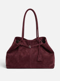 Suede-Look Slouch Tote with Buckle Strap