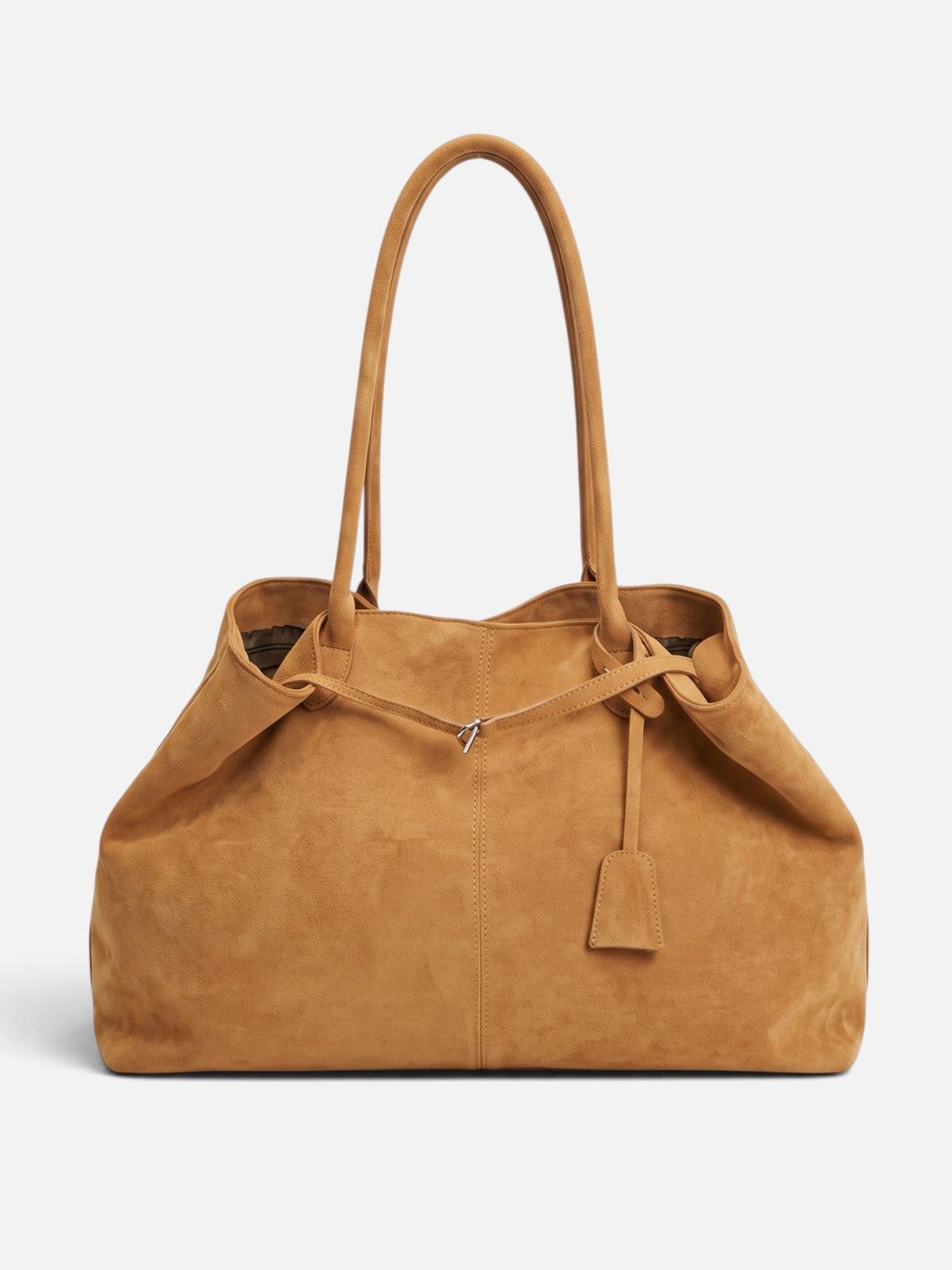 Suede-Look Slouch Tote with Buckle Strap