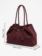 Suede-Look Slouch Tote with Buckle Strap