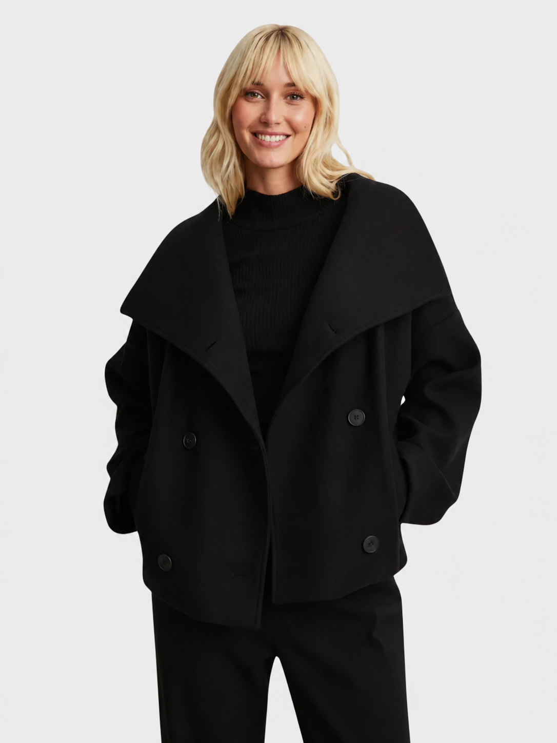 Cropped Wool-Blend Jacket with Oversized Collar