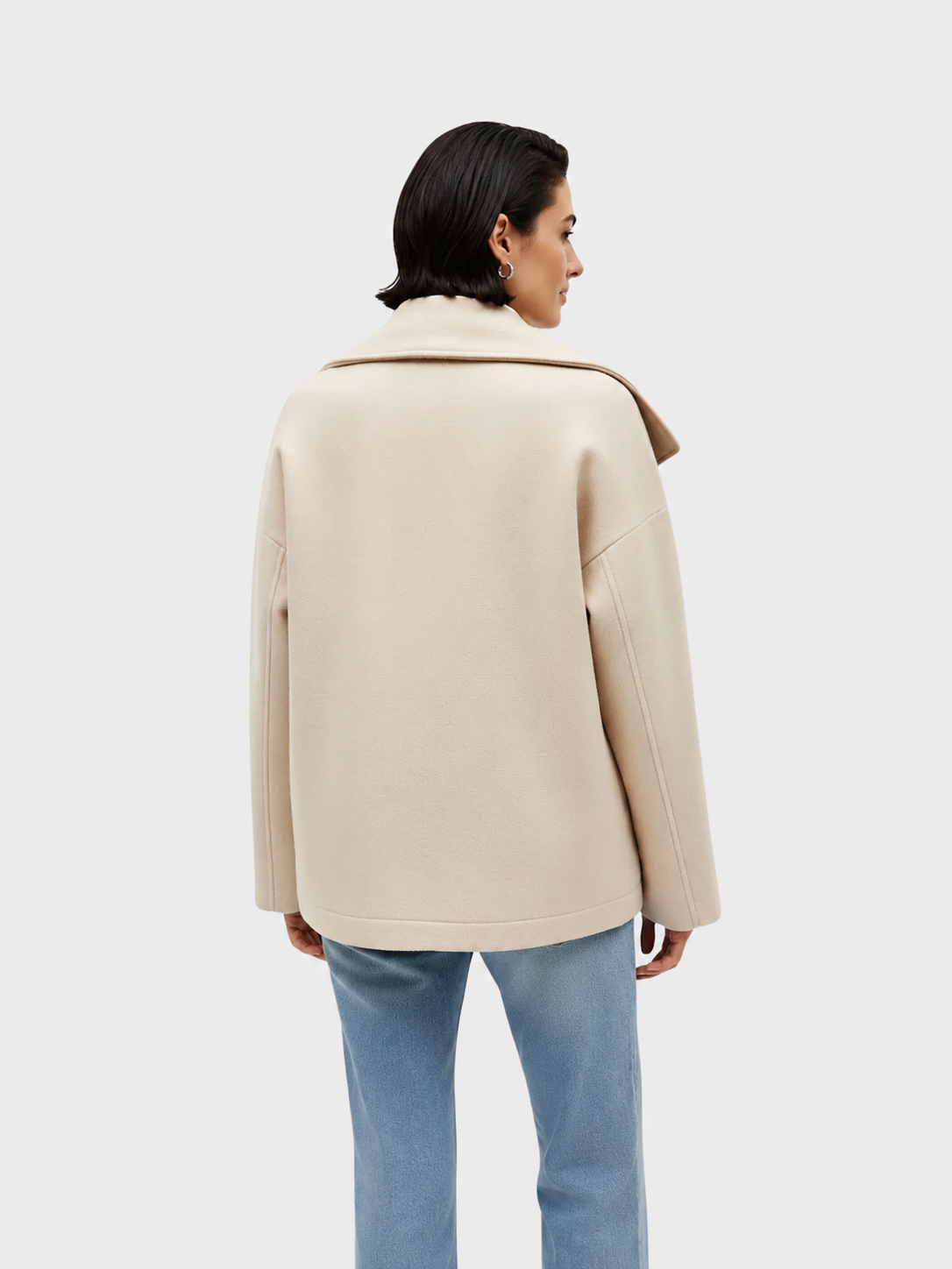 Cropped Wool-Blend Jacket with Oversized Collar