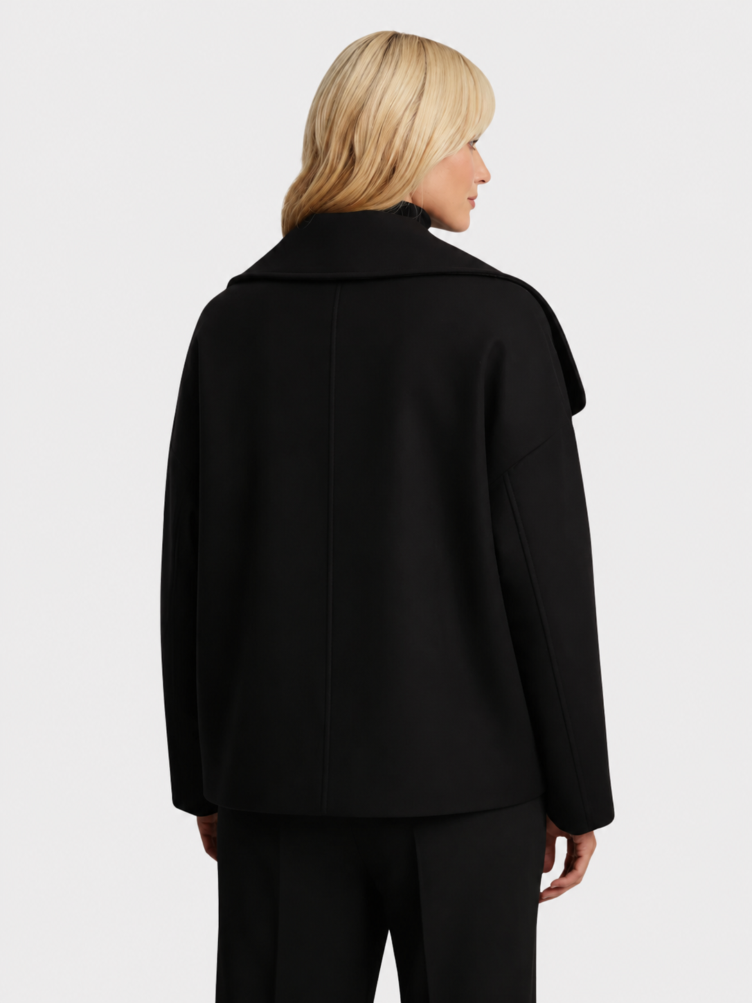 Cropped Wool-Blend Jacket with Oversized Collar